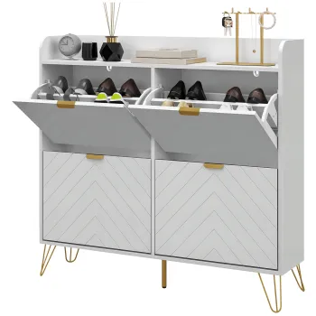 HOMCOM Dulap pentru incaltaminte 4 abtibilduri, cu raft reglabil, depozitare incaltaminte 106 x 24 x 102 cm, alb | Aosom Romania be2d imagine