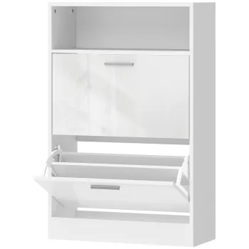 HOMCOM Dulap pentru incaltaminte 8 perechi, dulap, 2 sertare rabatabile, rafturi reglabile si compartiment, alb | Aosom Romania 35c3 imagine