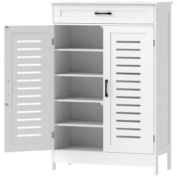 HOMCOM Dulap pentru Incaltaminte cu Usi cu Lamele Sertar si Rafturi Reglabile pentru 20 Perechi 78x37x115,8 cm Alb | Aosom Romania d838 imagine