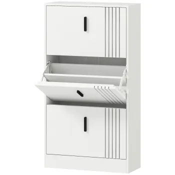 HOMCOM Dulap pentru incaltaminte dulap pantofi cu 3 usi rabatabile 18 perechi capacitate mare din lemn 63 x 24 x 117 cm alb | Aosom Romania ed96 imagine