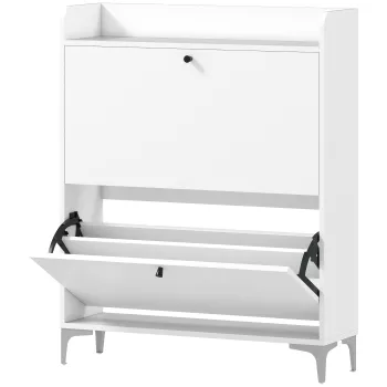 HOMCOM Dulap pentru incaltaminte Slim cu 2 sertare basculante si rafturi ajustabile, din lemn si metal, 80x24x101cm, alb | Aosom Romania 8440 imagine