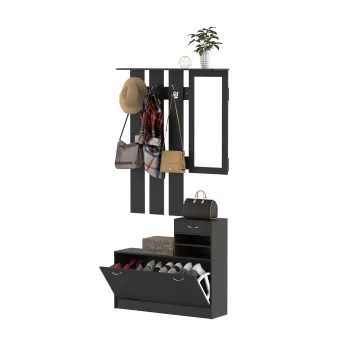 HOMCOM Dulap pentru Intrare Cuier cu Pantofar si Oglinda, Rafturi si Sertar, Dulap Cuier din PAL, 90x10x102 cm, Negru 9af8 imagine