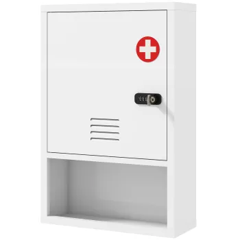 HOMCOM Dulap pentru medicamente pentru montaj pe perete cu incuietoare cu cifru si cheie, 3-stadii, incuiabil, Alb | Aosom Romania 193d imagine