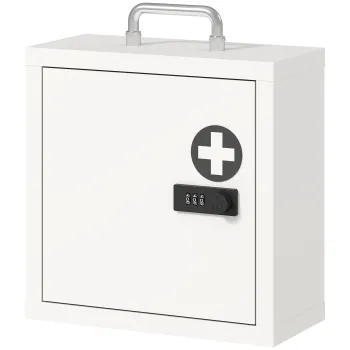 HOMCOM Dulap pentru medicamente pentru montare pe perete cu incuietoare cu cifre, dulap pentru prim-ajutor in 2 niveluri din otel inoxidabil, Alb | Aosom Romania 29aa imagine
