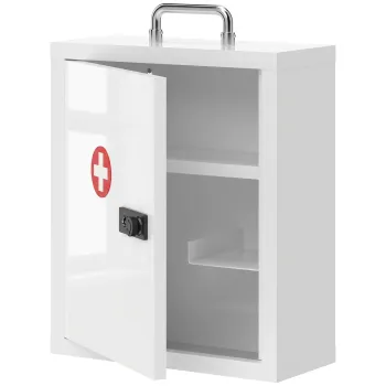 HOMCOM Dulap pentru medicamente pentru montare pe perete cu incuietoare cu cifru, 3 niveluri, dulap incuiabil pentru prim-ajutor din otel, Alb | Aosom Romania 6622 imagine