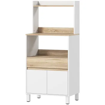 HOMCOM Dulap pentru Microunde din Lemn cu Raft, Blat Deschis, Sertar si Dulap, 60x40x131 cm, Alb | Aosom Romania f34c imagine