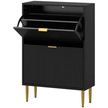 HOMCOM Dulap pentru pantofi 12 perechi cu 2 sertare rabatabile, usi canelate si rafturi reglabile, 60x24x91,5cm, negru | Aosom Romania 2bc3 imagine