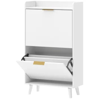 HOMCOM Dulap pentru pantofi 12 perechi, dulap ingust cu 2 sertare rabatabile, etajere reglabile, alb | Aosom Romania c7d9 imagine