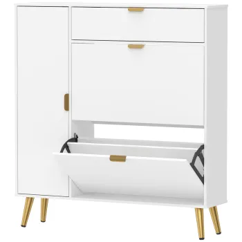 HOMCOM Dulap pentru pantofi 12 perechi, dulap pentru incaltaminte, 2 sertare basculante, 4 compartimente, 99,4x23,8x106,6cm, alb | Aosom Romania d00c imagine