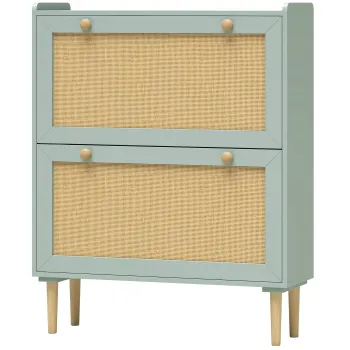 HOMCOM Dulap pentru pantofi 12 perechi, dulap pentru pantofi cu 2 sertare rabatabile, rafturi reglabile, 80x26x101 cm, verde | Aosom Romania 33c9 imagine