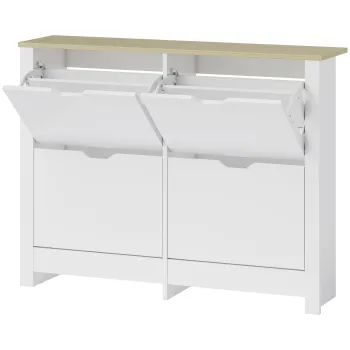 HOMCOM Dulap pentru pantofi 16 perechi, dulap ingust pentru pantofi cu 4 sertare rabatabile si rafturi reglabile, stil modern, pentru hol, intrare, 105 x 26 x 80 cm, alb si stejar | Aosom Romania 8072 imagine