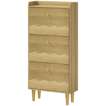 HOMCOM Dulap pentru pantofi 18 perechi, dulap ingust pentru pantofi, 3 sertare rabatabile etageres reglables, 60x24x128cm, stejar | Aosom Romania eab1 imagine