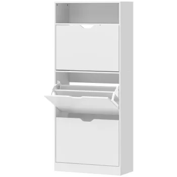 HOMCOM Dulap pentru pantofi 18 perechi, dulap ingust pentru pantofi, 3 sertare rabatabile, rafturi reglabile, alb | Aosom Romania 2bd8 imagine