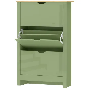 HOMCOM Dulap pentru Pantofi 18 Perechi, Dulap Lucios, 3 Sertare Rabatabile, Rafturi Reglabile, Verde | Aosom Romania a0b8 imagine