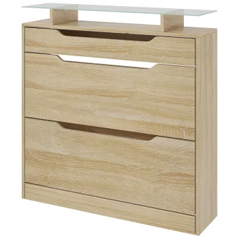 HOMCOM Dulap pentru pantofi 2 sertare rabatabile + 1 sertar culisant + 1 blat si 1 raft din sticla ajustabil | Aosom Romania 8a38 imagine
