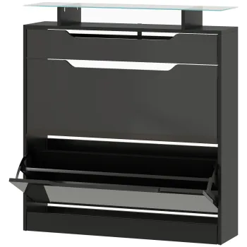 HOMCOM Dulap pentru pantofi, 2 usi rabatabile, 1 sertar glisant, 1 blat, 89x23x96cm, Negru | Aosom Romania 0ae5 imagine