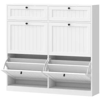 HOMCOM Dulap pentru pantofi 20 perechi, dulap ingust cu 4 sertare rabatabile, 2 compartimente, alb | Aosom Romania 89b4 imagine