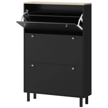 HOMCOM Dulap pentru Pantofi 24 Perechi, Dulap Ingust cu 3 Sertare Rabatabile, Rafturi Reglabile, Negru | Aosom Romania bd7c imagine