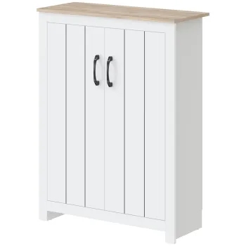 HOMCOM Dulap pentru pantofi 4 niveluri 12 perechi Dulap pentru pantofi 2 usi si rafturi reglabile 80x32,8x105cm Stejar si Alb | Aosom Romania 5010 imagine