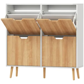 HOMCOM Dulap pentru pantofi 4 usi rabatabile 16 perechi cu etajera reglabila picioare din lemn de pin 95 x 26 x 95 cm natural | Aosom Romania 0826 imagine