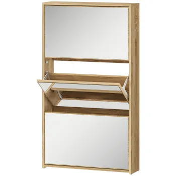 HOMCOM Dulap pentru Pantofi a Oglinda Con 3 Sertare a Rabatabil 65x17x114.5 cm Color Lemn | Aosom Romania 5976 imagine
