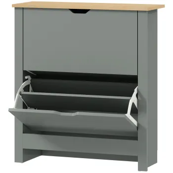 HOMCOM Dulap pentru pantofi cu 2 compartimente rabatabile, separator reglabil pentru 8-12 perechi de pantofi, 72 x 26 x 80 cm, gri deschis | Aosom Romania 621e imagine