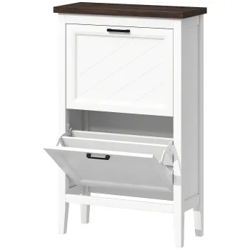 HOMCOM Dulap pentru Pantofi cu 2 Sertare Rabatabile, Design Country Slim cu Rafturi Reglabile, Organizator Freestanding pentru Intrare, Hol, Living, Capacitate 8-12 Perechi, Alb | Aosom Romania eb63 imagine