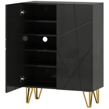 HOMCOM Dulap pentru pantofi cu 2 usi, raft pentru pantofi, depozitare pentru pantofi cu 3 rafturi reglabile 72 x 31,5 x 95 cm, Negru | Aosom Romania cb47 imagine