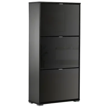 HOMCOM Dulap pentru Pantofi Cu 3 Usi Rabatabile 3 Compartimente din Lemn dim. 60L x 26l x 124I cm Negru lucios | Aosom Romania 079d imagine