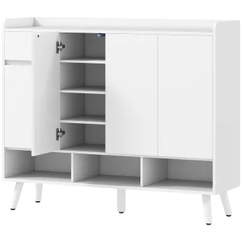 HOMCOM Dulap pentru pantofi cu design fara manere, 4 usi, 4 rafturi reglabile, raft independent pentru pantofi cu 5 picioare din lemn, lemn, Alb | Aosom Romania a685 imagine