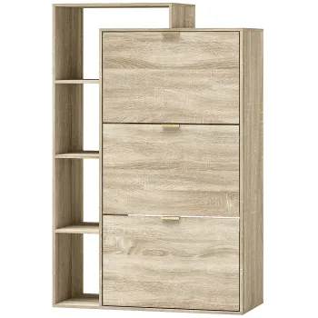 HOMCOM Dulap pentru pantofi cu despartitoare reglabile, compartimente deschise si 3 sertare rabatabile, lemn natural | Aosom Romania bc23 imagine