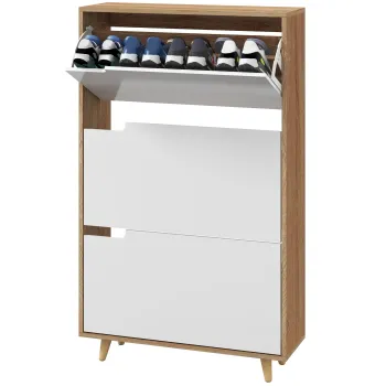 HOMCOM Dulap pentru Pantofi cu Economie de Spatiu cu 3 Sertare cu Raft Reglabil, Suport Subtire pentru Pantofi pentru 18-24 Perechi, 72x24x119 cm, Alb fbe6 imagine