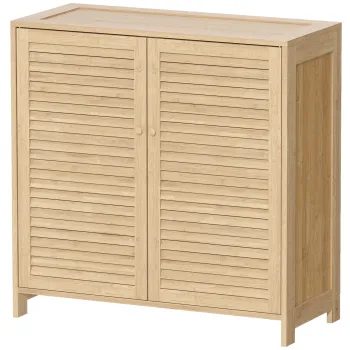 HOMCOM Dulap pentru pantofi din bambus 14 perechi, dulap de pantofi cu usi cu obloane si rafturi reglabile, lemn natural | Aosom Romania 9a7a imagine