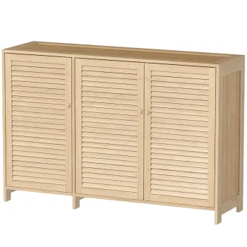 HOMCOM Dulap pentru pantofi din bambus 18 perechi, dulap pentru incaltaminte cu usi cu lamele si rafturi reglabile, lemn natural | Aosom Romania 4d60 imagine