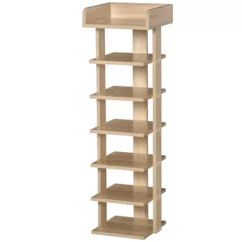 HOMCOM Dulap pentru pantofi din Lemn pentru Hol, Raft pentru 6 Pantofi cu Spatiu de depozitare, 32x30x104cm, stejar 98ba imagine
