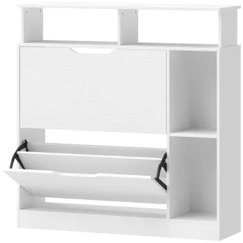 HOMCOM Dulap pentru pantofi, dulap de pantofi, 2 sertare rabatabile, compartimente deschise si raft reglabil, alb | Aosom Romania 9807 imagine