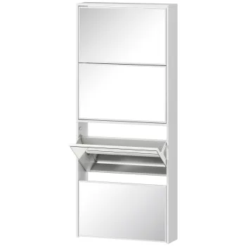 HOMCOM Dulap pentru Pantofi Economizor de Spatiu cu 4 Usi cu Oglinda 63x17x146 cm Alb | Aosom Romania 5fca imagine
