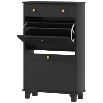 HOMCOM Dulap pentru pantofi ingust cu sertare cu usi basculante si raft reglabil, 60 x 23,5 x 98,5 cm, negru | Aosom Romania e303 imagine