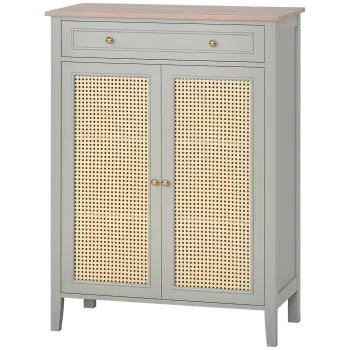 HOMCOM Dulap pentru pantofi mobilier de depozitare pentru pantofi mobilier pentru intrare cu 2 usi efect de rachita sertar 80 x 40 x 110 cm | Aosom Romania 3c05 imagine