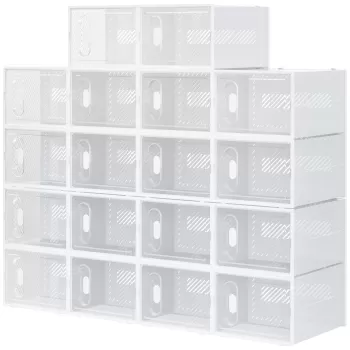 HOMCOM Dulap pentru pantofi modular cu orificii de ventilatie, 18 cuburi 28x36x21cm din plastic PP, alb si transparent | AOSOM RO f86a imagine