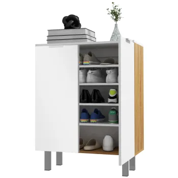 HOMCOM Dulap pentru Pantofi pentru 15-20 Perechi de Pantofi, Dulap pentru Pantofi cu Rafturi Reglabile si Inchidere Moale, 76x33.5x95 cm, Alb Lucios 3292 imagine