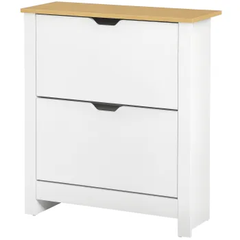 HOMCOM Dulap pentru pantofi, raft pentru pantofi, depozitare pantofi, 2 compartimente, 12 perechi de pantofi, 72 cm x 26 cm x 80 cm, Alb + Maro | Aosom Romania e28a imagine