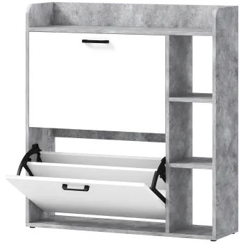 HOMCOM Dulap pentru pantofi slim cu 2 sertare rabatabile, Capacitate 15 perechi de pantofi, 83x24x90.5 cm, Gri | Aosom Romania c839 imagine
