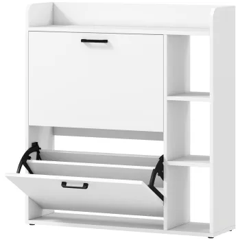HOMCOM Dulap pentru pantofi slim cu 2 sertare rabatabile si 3 rafturi, Capacitate 15 perechi, 83x24x90.5 cm, Alb | Aosom Romania 6928 imagine