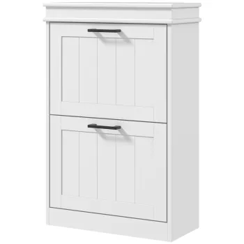 HOMCOM Dulap pentru Pantofi Spatios cu 2 Sertare Rabatabile pentru 10 Perechi de Pantofi, 54x24x82,5 cm, Alb | Aosom Romania bc2f imagine