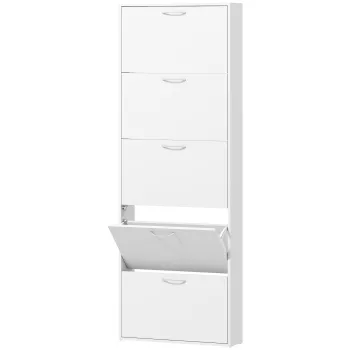 HOMCOM Dulap pentru Pantofi Subtire cu 5 Usi 65x17x180,5 cm in Lemn Alb | Aosom Romania 1d39 imagine