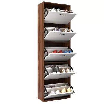 homcom Dulap pentru Scarpe Spatiu restrans pe 5 Niveluri Modern in Lemno cu 5 Sertare pentru 30 Perechi de Pantofi Culoare Alb si Maro 60 x 28 x 189cm f66a imagine