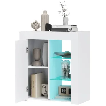 HOMCOM Dulap pentru Sufragerie cu Lumini LED, 3 Rafturi Deschise si un Dulapior cu 2 Niveluri, 75x40,1x83 cm, Alb | Aosom Romania 2bfd imagine