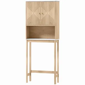 HOMCOM Dulap pentru WC deasupra toaletei, corp depozitare WC cu dulap cu usi duble si rafturi  66 x 25 x 168 cm, stejar | Aosom Romania 30c0 imagine