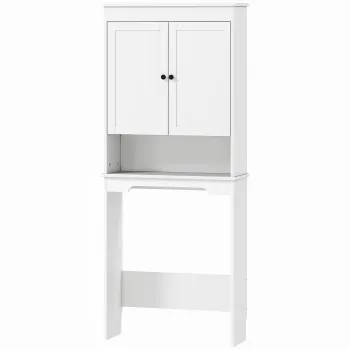 HOMCOM Dulap Peste WC cu 2 Rafturi Inchise si Raft Deschis, Alb | Aosom Romania 8892 imagine